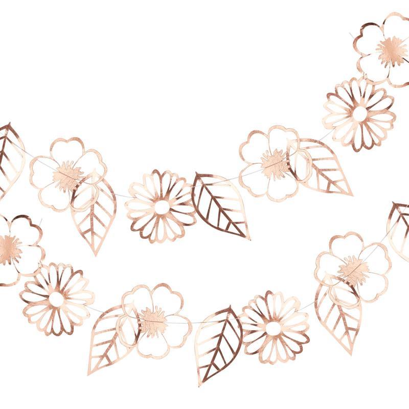 Ditsy Floral Garland 3m Long Flowers & Leaves Rose Gold