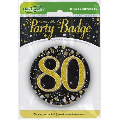 Badge 80th Birthday Sparkling Fizz Black/Gold 75mm Eighty