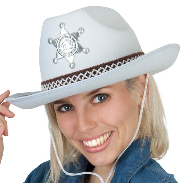 Hat Cowboy/Cowgirl White W/Band & Badge
