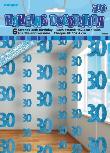 Hanging Decor 30th Bday Blue Pk/6 - Last Chance - Clearance Item