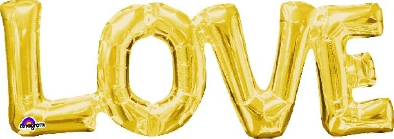 Balloon Foil Shape Script Love Gold 63cm X 22cm Air- Fill Only