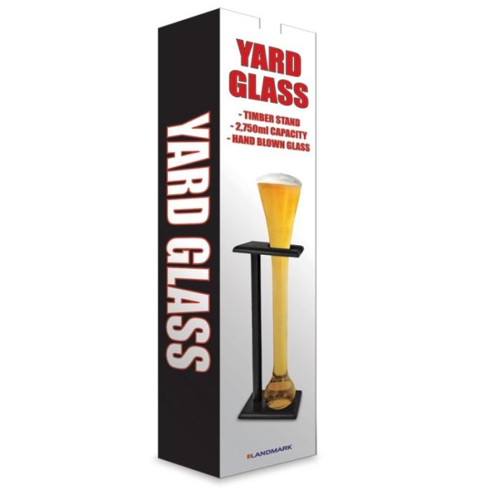 Yard Glass Large With Hand Blown Glass & Timber Stand 2.75 Litre Capacity