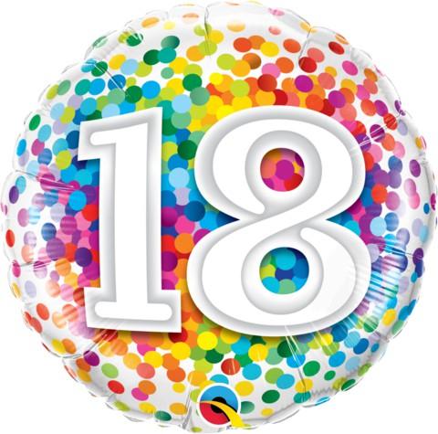 Balloon Foil 45cm Confetti Number 18