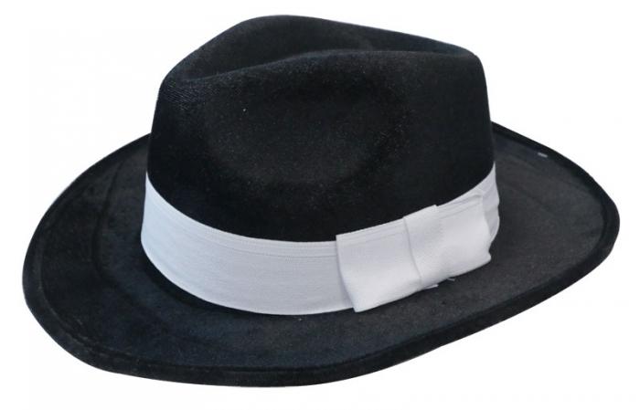 Hat Gangster Black With White Band Velour Deluxe