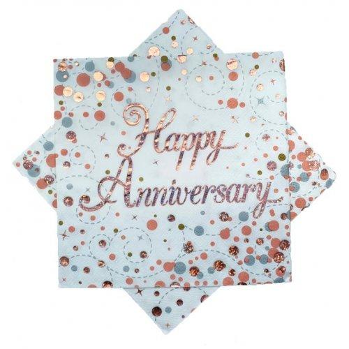 Napkins Happy Anniversary Sparkling Fizz Rose Gold Pk/16 33cm