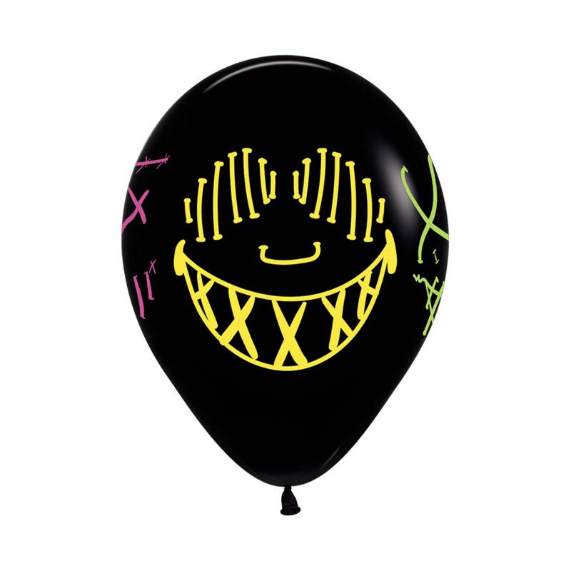 Balloons Latex 30cm Neon Masks On Black Pk/12