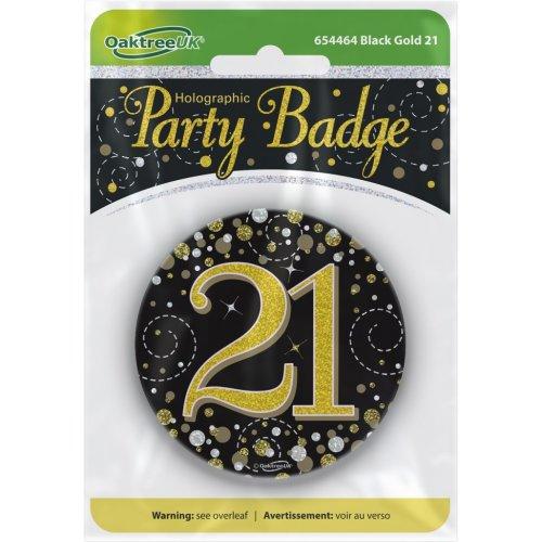 Badge 21st Birthday Sparkling Fizz Black/Gold 75mm Twenty-One