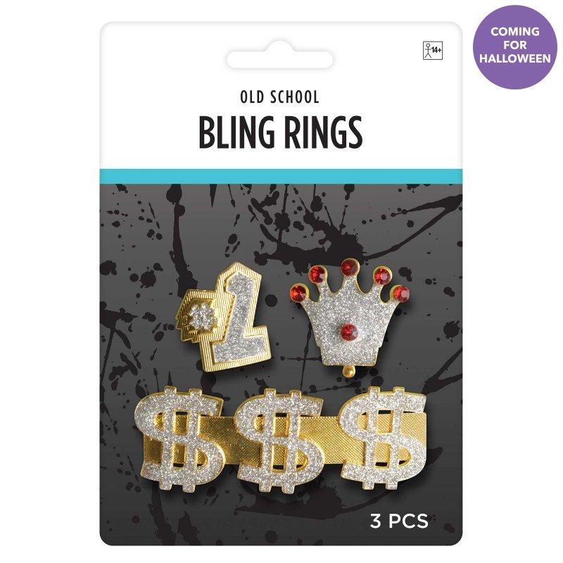 Rings Bling Gangster Pimp Set Pk/3 Adult Size