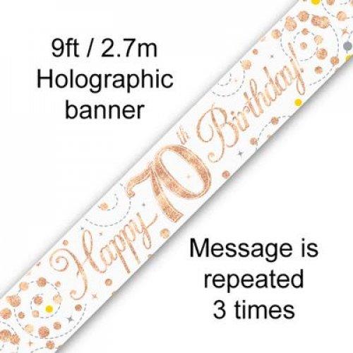 Banner Happy 70th Birthday Sparkling Fizz 2.7m Rose Gold