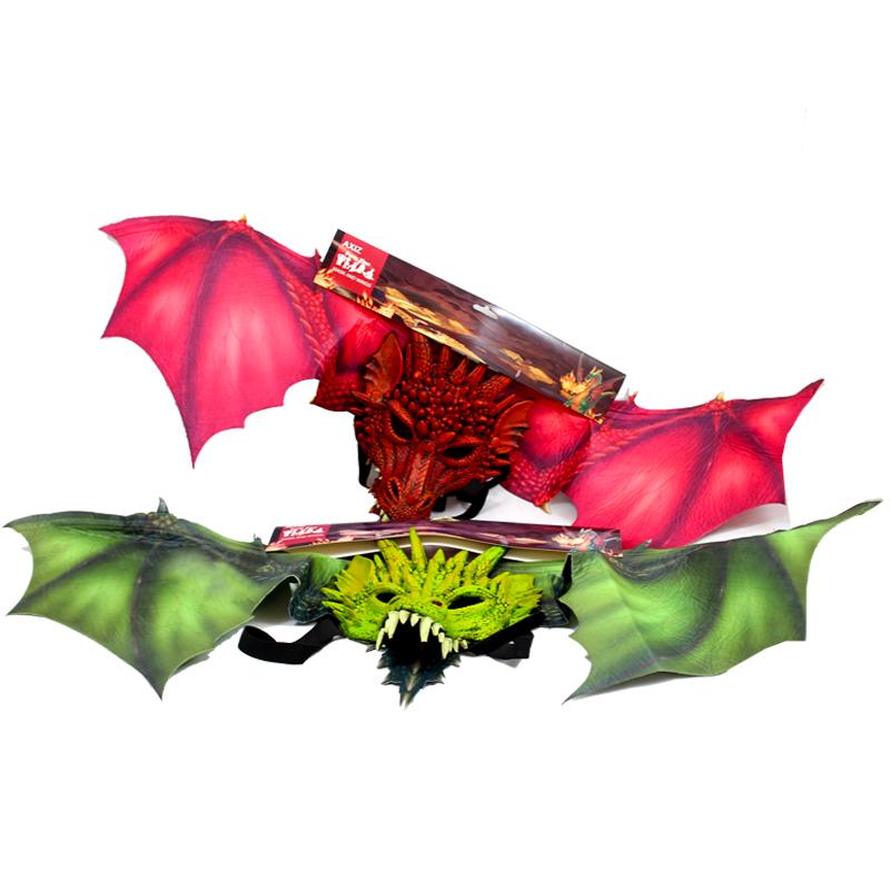 Costume Adult Dragon Set Wings And Mask Assorted Colours Sent When Ordered)