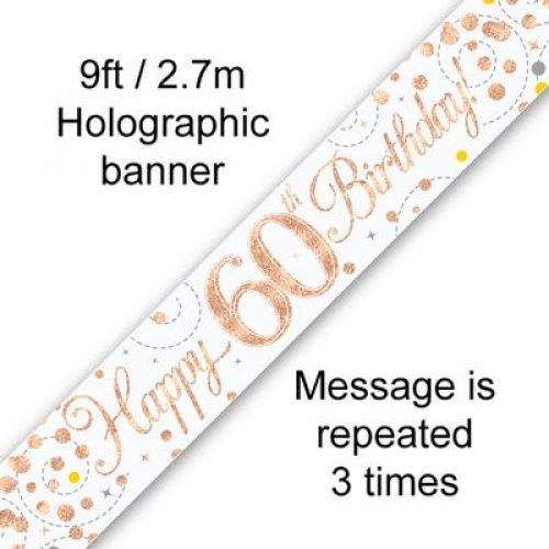 Banner Happy 60th Birthday Sparkling Fizz 2.7m Rose Gold