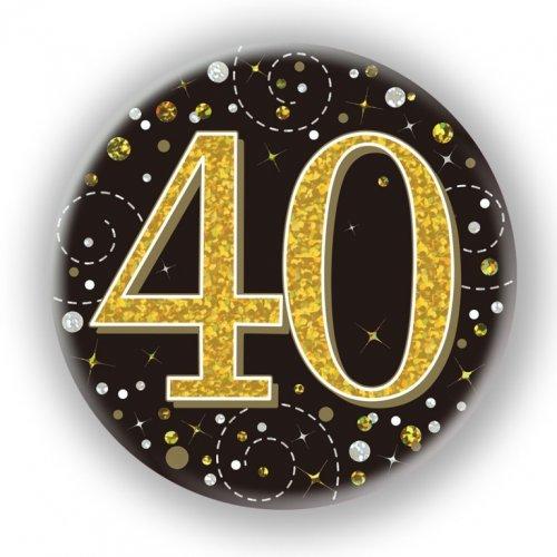 Badge 40th Birthday Sparkling Fizz Black/Gold 75mm Forty