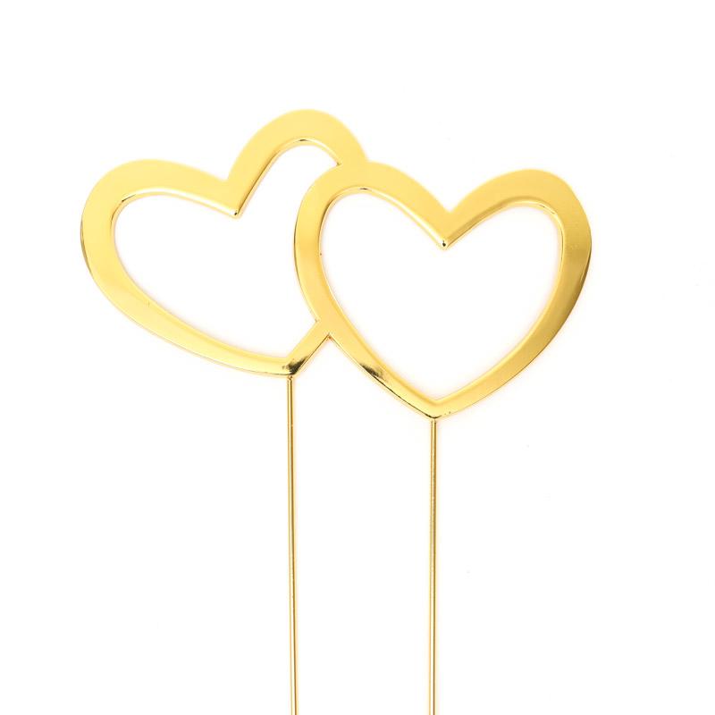 Cake Topper Gold Metal Double Heart