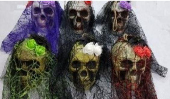 Skull With Veil Each With Purple Flowers