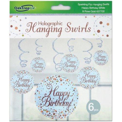 Hanging Swirls Happy Birthday Sparkling Fizz Rose Gold Pk/6