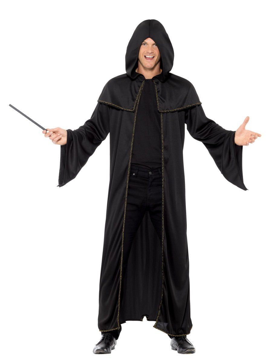 Costume Wizard Cloak Black With Gold Trim One Size