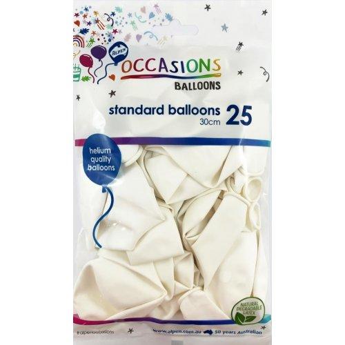 Latex Balloons White 30cm Occasions Budget Pk/25