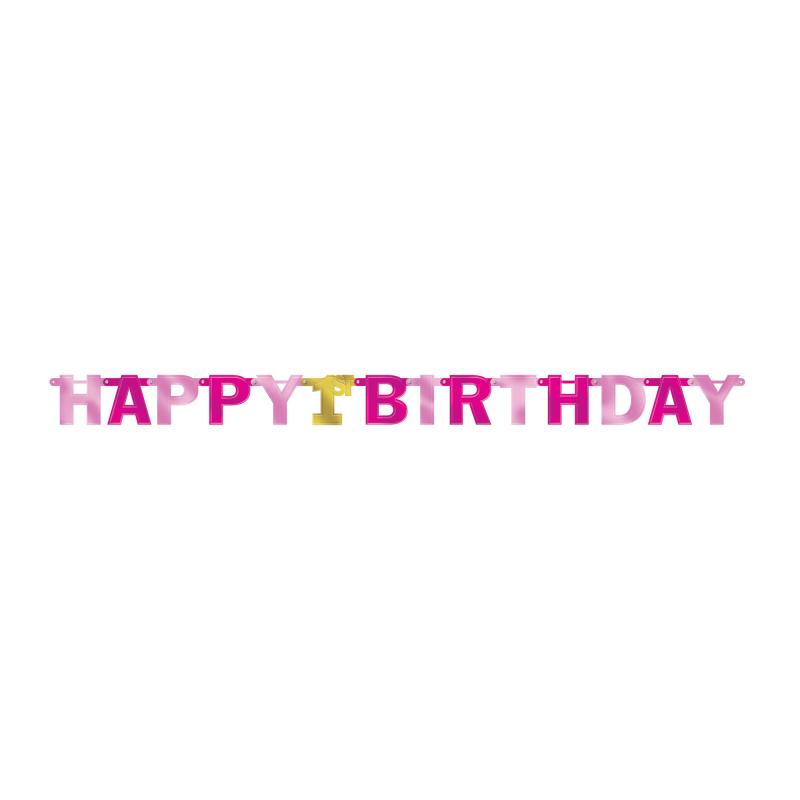 1st First Birthday Jointed Banner Pink