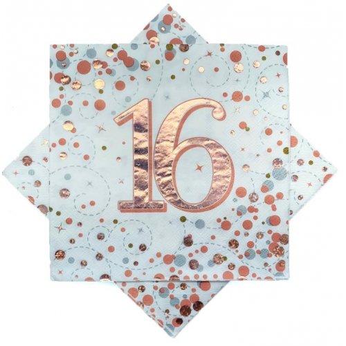 Napkins Happy 16th Birthday Sparkling Fizz Rose Gold Pk/16 33cm