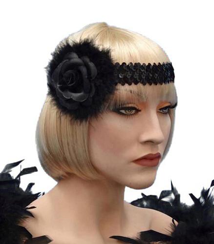 Headband Flapper Deluxe Black Rose 1920s