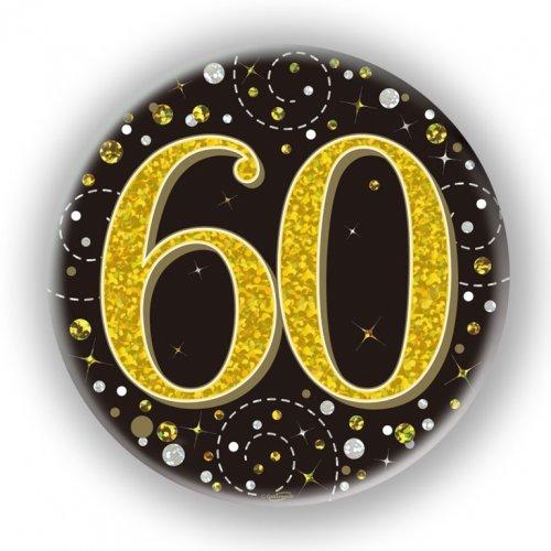 Badge 60th Birthday Sparkling Fizz Black/Gold 75mm Sixty