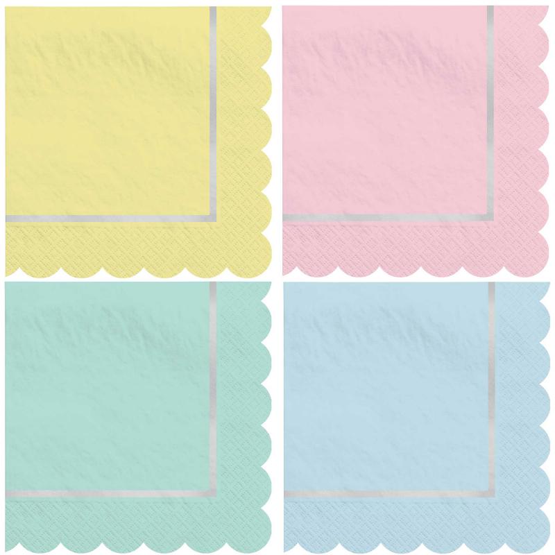 Napkins Beverage Pretty Pastel Pk/16 Hot Stamped Assorted Colours