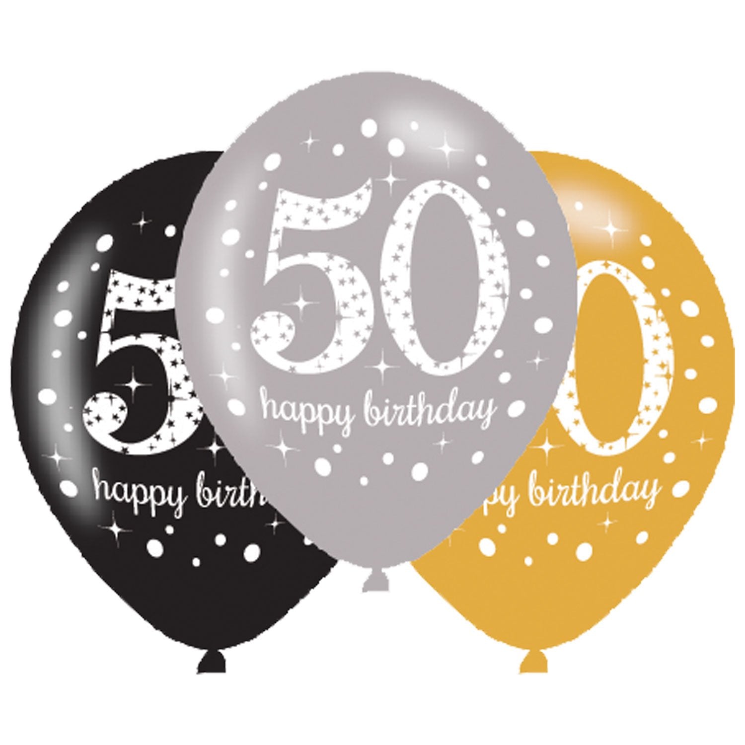 Latex Balloons 30cm Celebration 50th Gold Pk/6