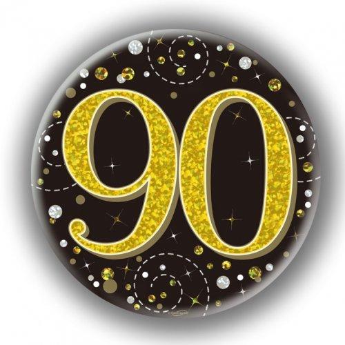 Badge 90th Birthday Sparkling Fizz Black/Gold 75mm Ninety