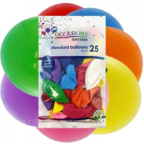 Latex Balloons Assorted 30cm Occasions Budget Pk/25