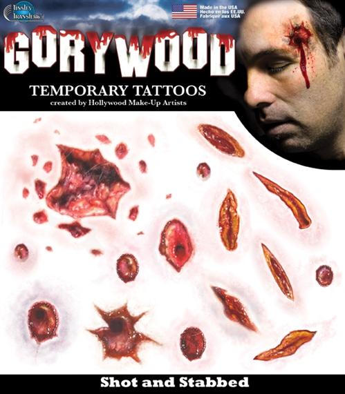 Temporary Tattoos Fx Shot & Stabbed Trauma Kit Pk/14 Pieces Tinsley Brand