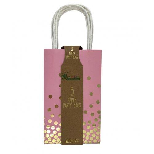 Party Loot Bag Paper Pink With Gold Dots Pk/5