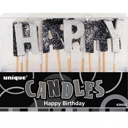 Candle Happy Bday Glitter Black/Sil - Disconntinued