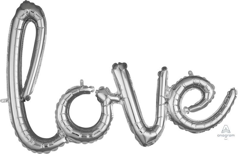 Balloon Shape Script Love Silver