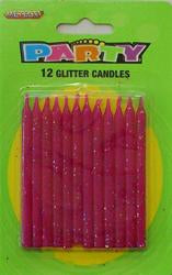 Glitter Candle Pink 12pk