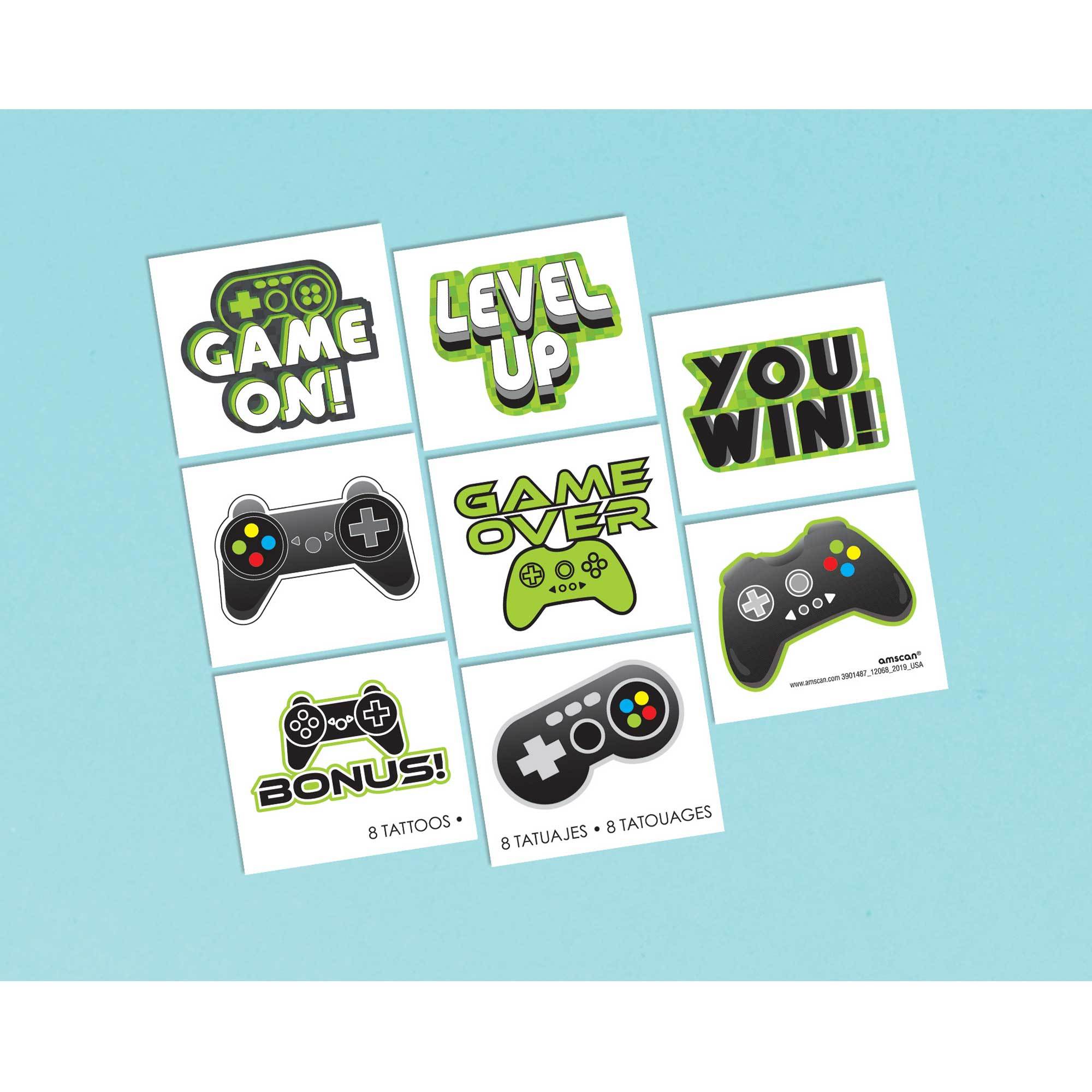 Level Up Gaming Temporary Tattoos Pk 8