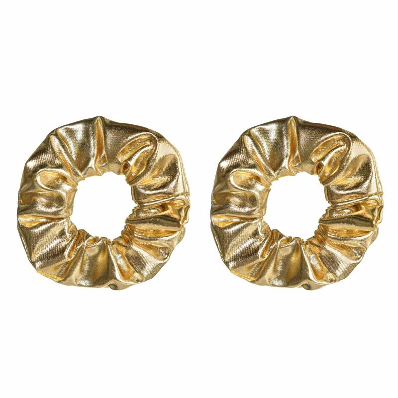 Hair Scrunchies Metallic Fabric Gold 1980s Pk/2