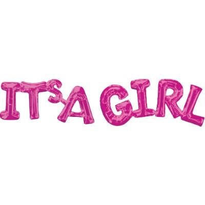 Balloon Foil Shape Its A Girl Pink Air-Fill Only