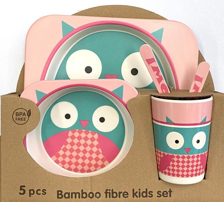 Gift Baby Dinner Set Round Owl Design Made From Bamboo Fibre Discontinued
