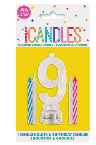 Cake Decoration & 4 Candles Flashing Number Nine - Discontinued Line