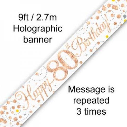 Banner Happy 80th Birthday Sparkling Fizz 2.7m Rose Gold