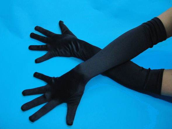 Gloves Long 50cm Black Satin Lycra