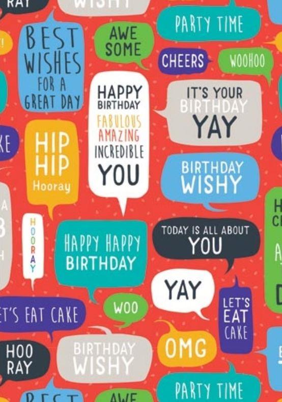 Gift Wrapping Paper Hooray Happy Birthday Speech Bubbles