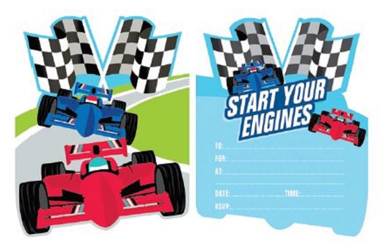 Party Invitation Pk/8 Checkered Racing Car