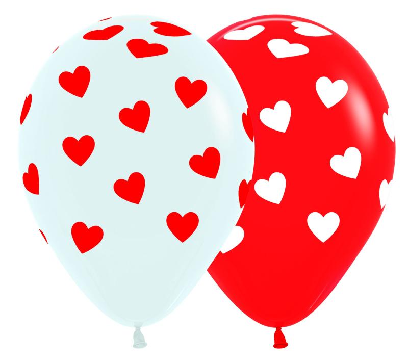 Balloons Latex 30cm Classic Hearts Red & White Pk/12