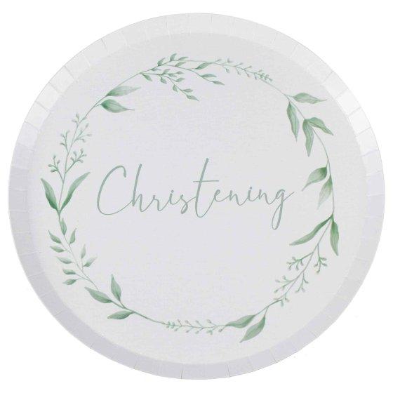 White & Green Christening Paper Plates Pk/8
