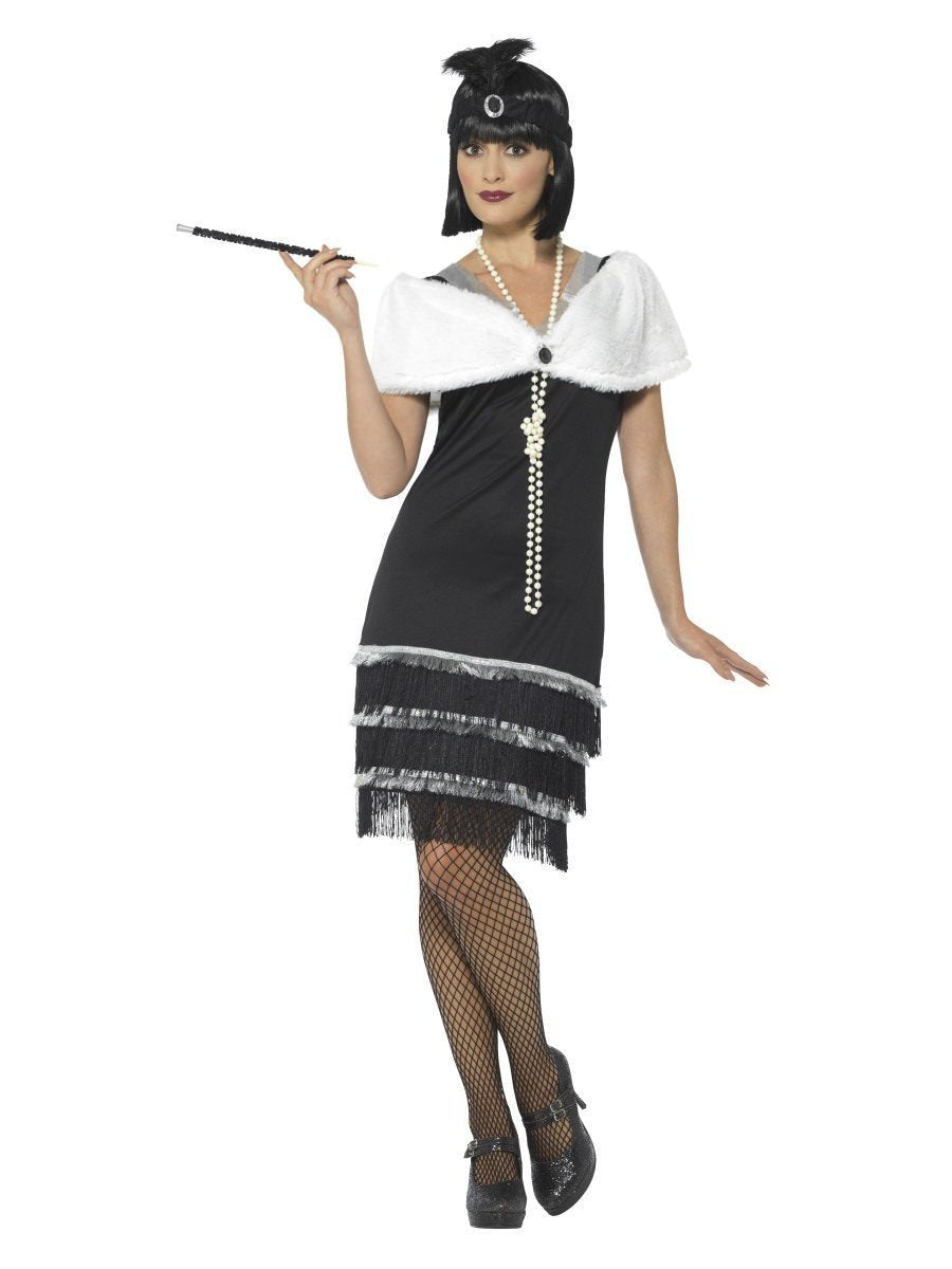 Costume Adult Womens 1920s Flapper Black With Stole Small