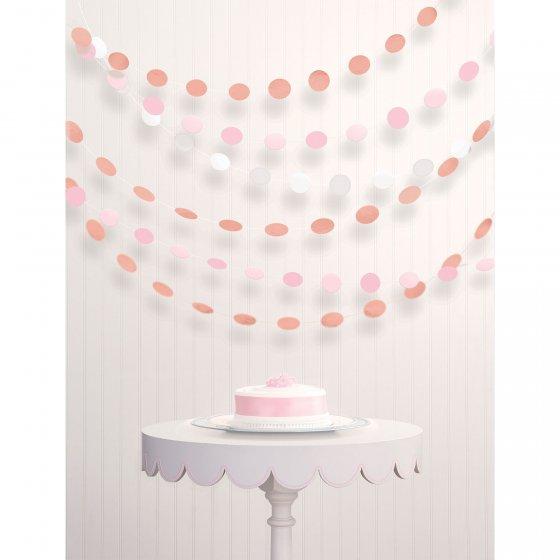 Rose Gold & Blush String Decorations Round Paper & Foil Pk/6 - Discontinued