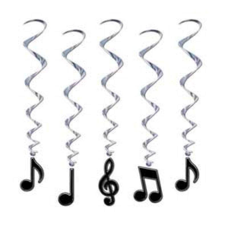 Music Notes Hanging Decorations Whirls Pk/5 Foil 90cm