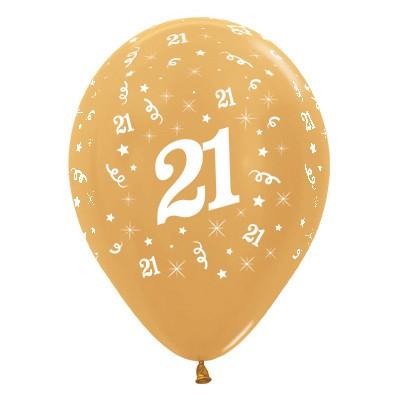 Latex Balloons 30cm Age 21 Gold Metallic Pk/6