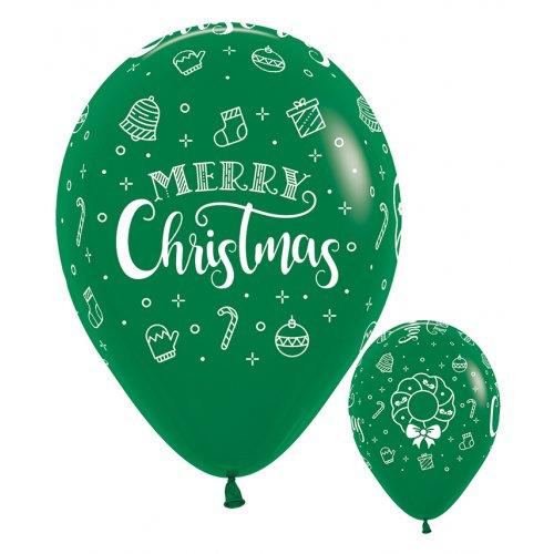 Latex Balloons 30cm Merry Christmas Green Pk/50